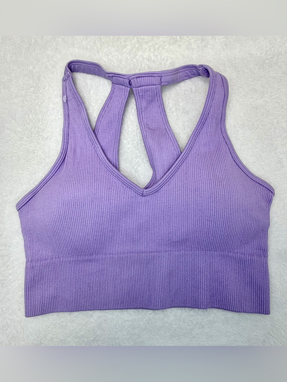 Yogalicious Rib Seamless Day Dreamer Bra Size L Purple V-Neck Crop Sports Bra